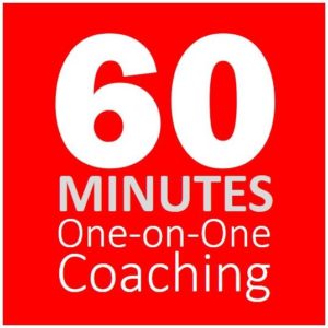 Logo for 60 Minutes One-on-One Coaching with bold white text on red.